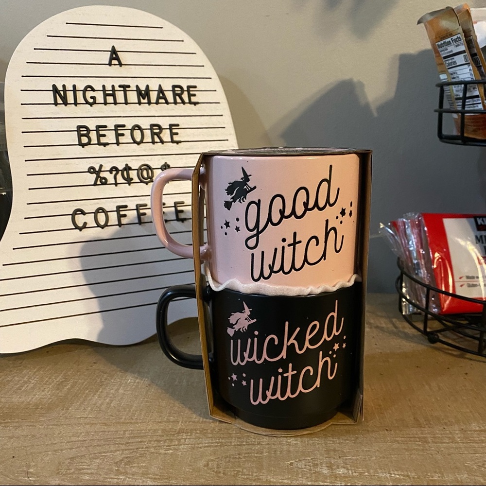 Pink Good Witch Wicked Witch Halloween Stackable Mugs